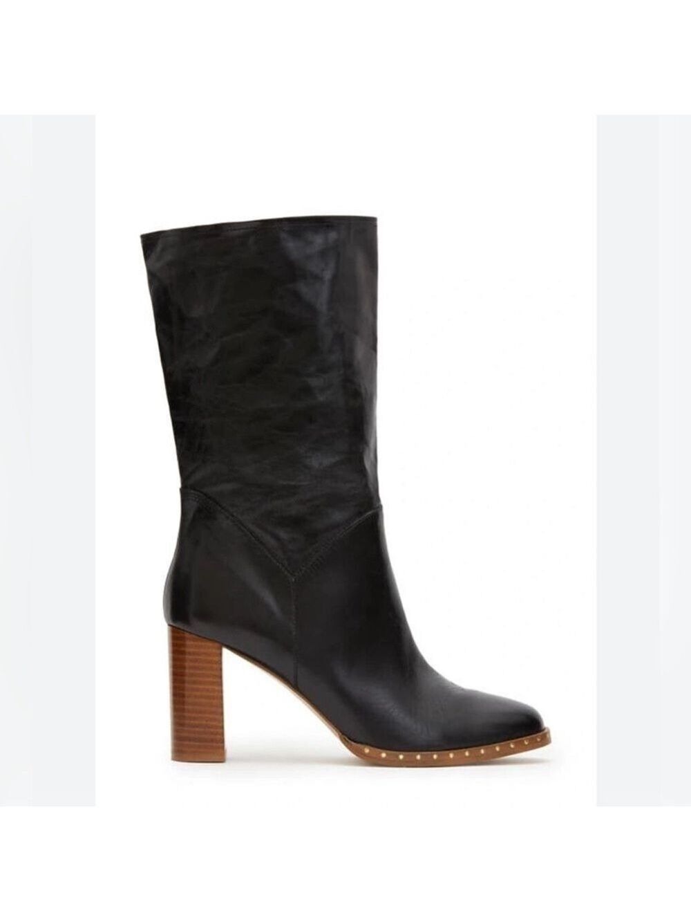 AllSaints ‘Millie’ Block Heel Black Leather Heeled Boot. Size 9.5, EU 40.